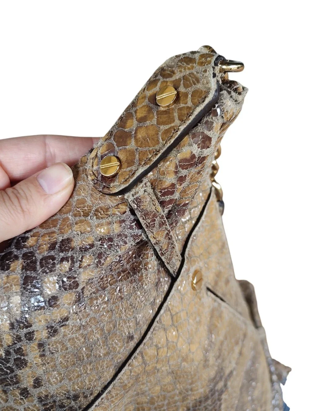 Michael Kors Brown Snake-Print Leather Hobo Bag